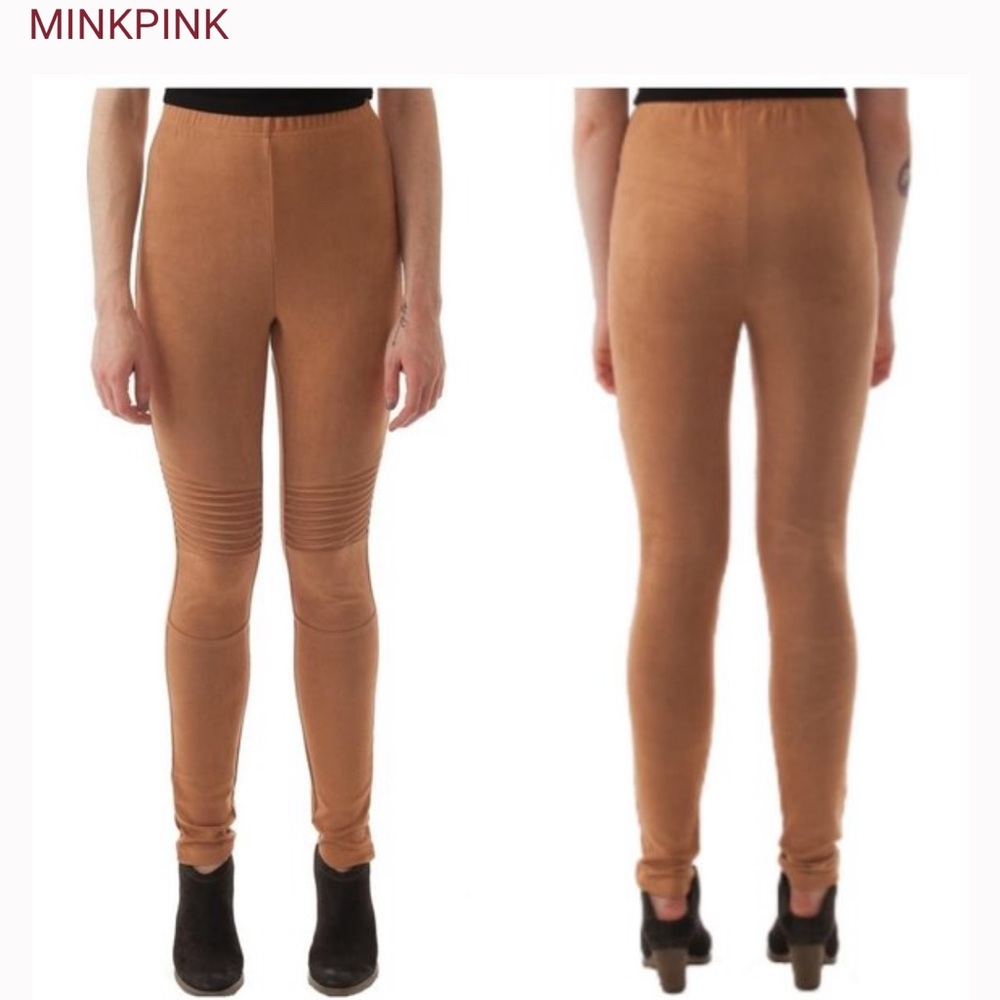 Minkpink Tan Suede Moto High Waisted Leggings